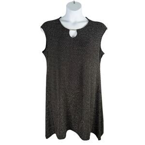 Ruby Rd Dress Womens PXL Black Silver Studded Sparkle Handkerchief Hem Keyhole